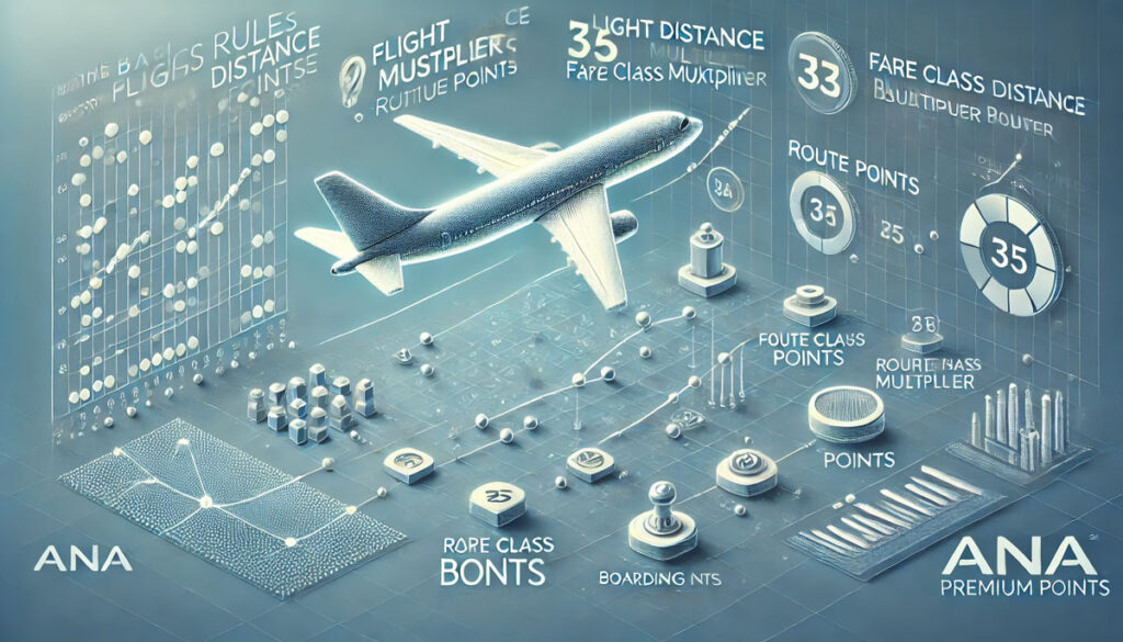 ANAの飛行機とポイント計算の要素を視覚的に表現