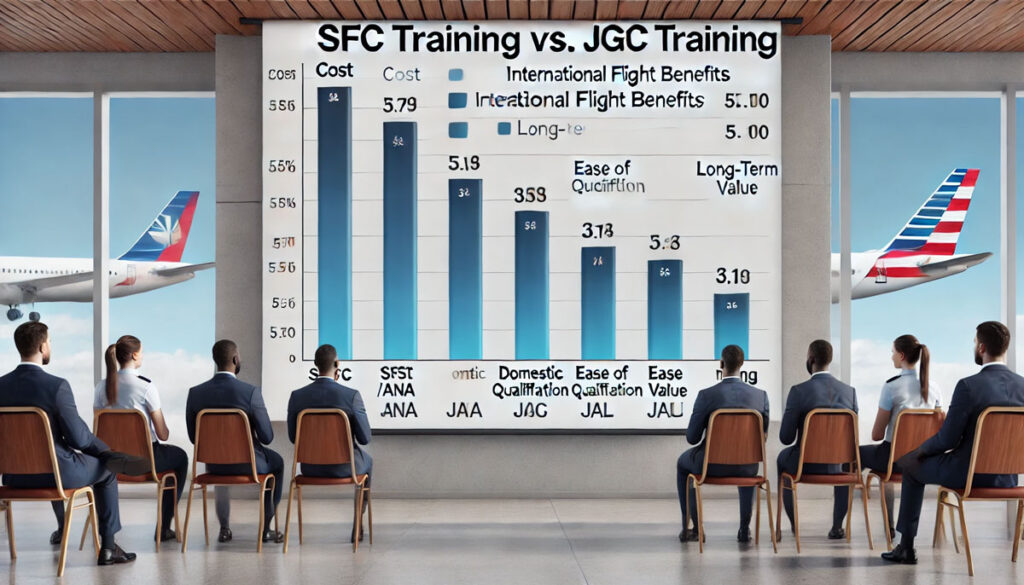 SFC修行とJGC修行のコスト・利便性・特典を総合評価したグラフ