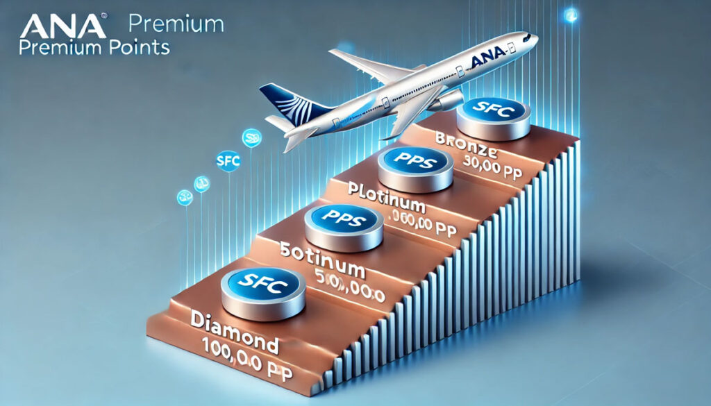 ANAの上級会員ステータスを視覚的に示し、SFC取得までのステップ