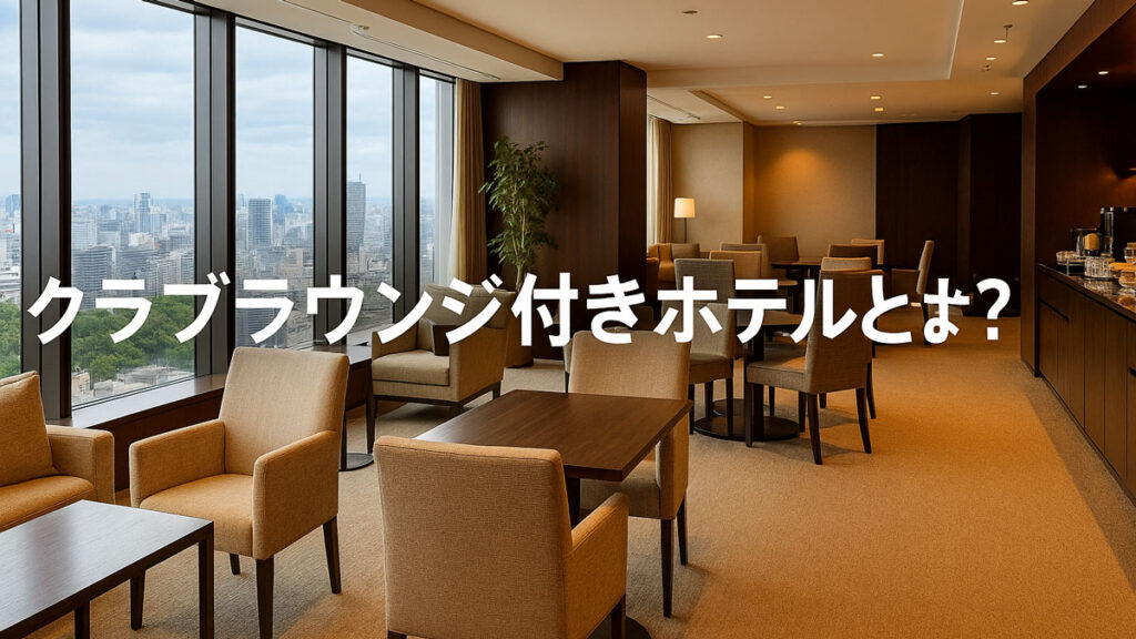 クラブラウンジ付きホテルとは？｜大きな窓から都会を望む落ち着いた雰囲気のラウンジで、快適に過ごせる上質な空間を表現したイメージ
